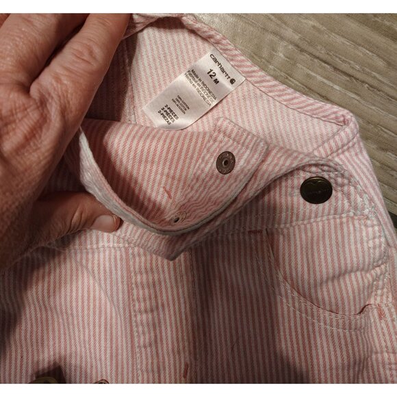 Carhartt 12 Months Pink and White Stripe Baby Bibs Cotton, 1 Piece Overall - Picture 3 of 3